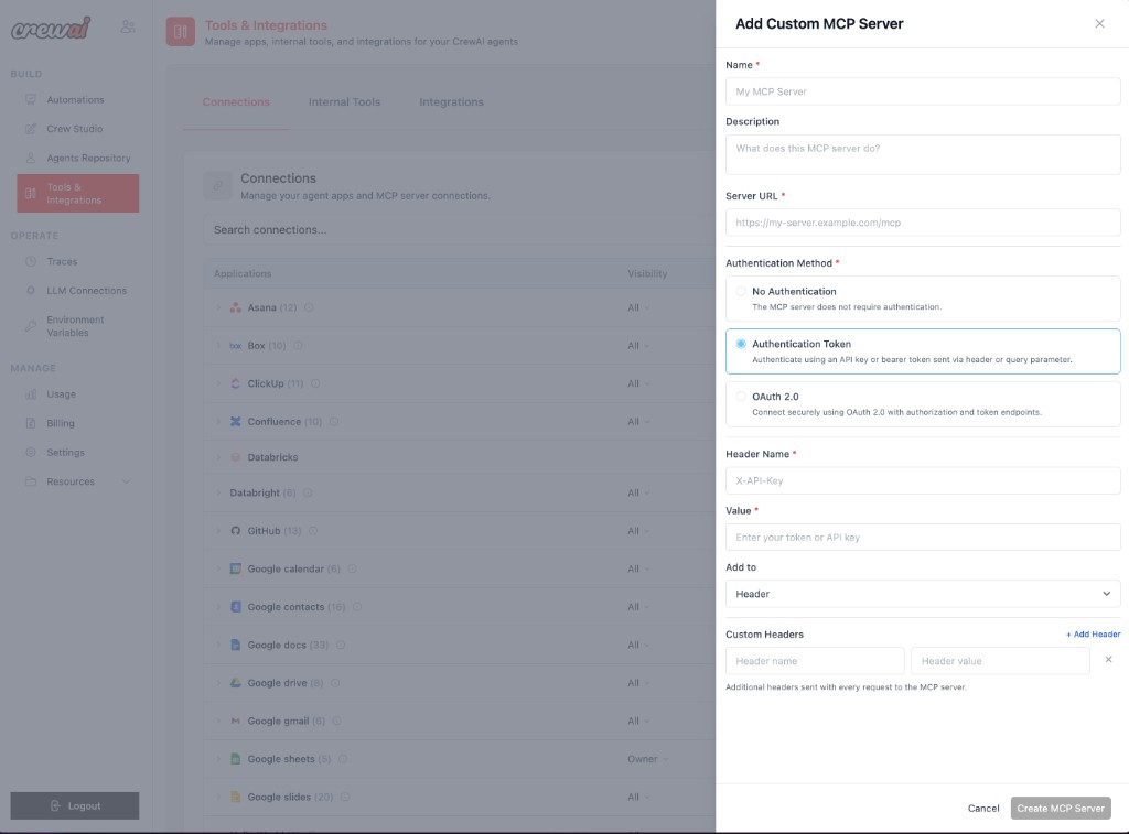 Custom MCP Server with Authentication Token